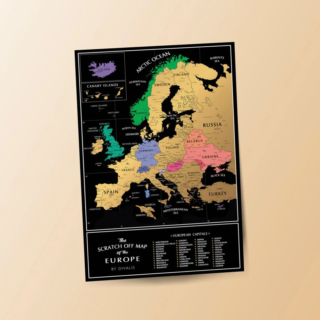 Mappa Europa da Grattare Facile da Incorniciare 60x40 cm – Mappa Europa Gratta – Poster di Viaggio Europa – Mappa Grattabile con Accessori – Travel Map Europe
