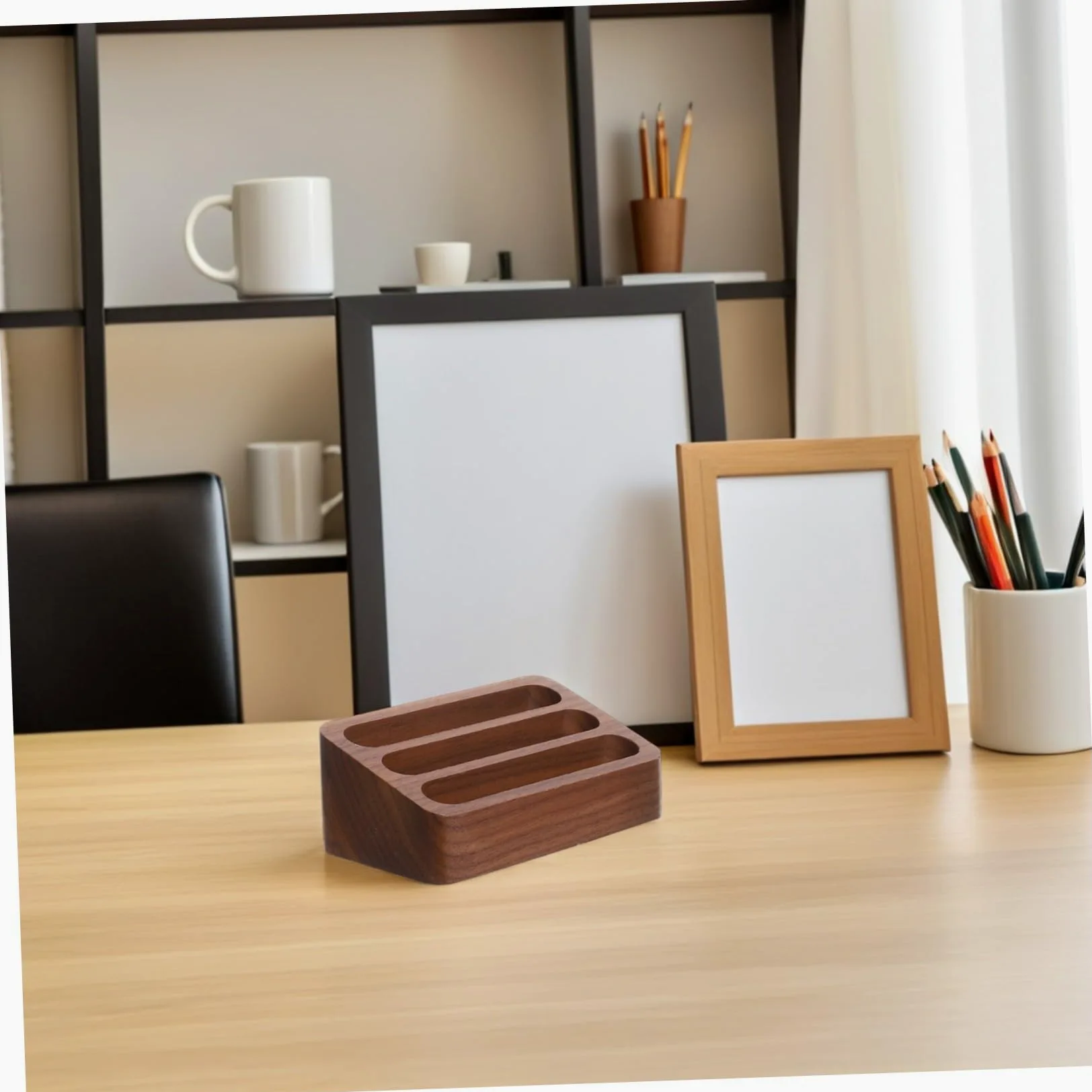 Hemobllo 2pezzi Porta Biglietti Da Visita in Legno Da Espositore Multi-slot Per Scrivania Piccolo Contenitore Portaoggetti Organizer Elegante Per Ufficio e Casa