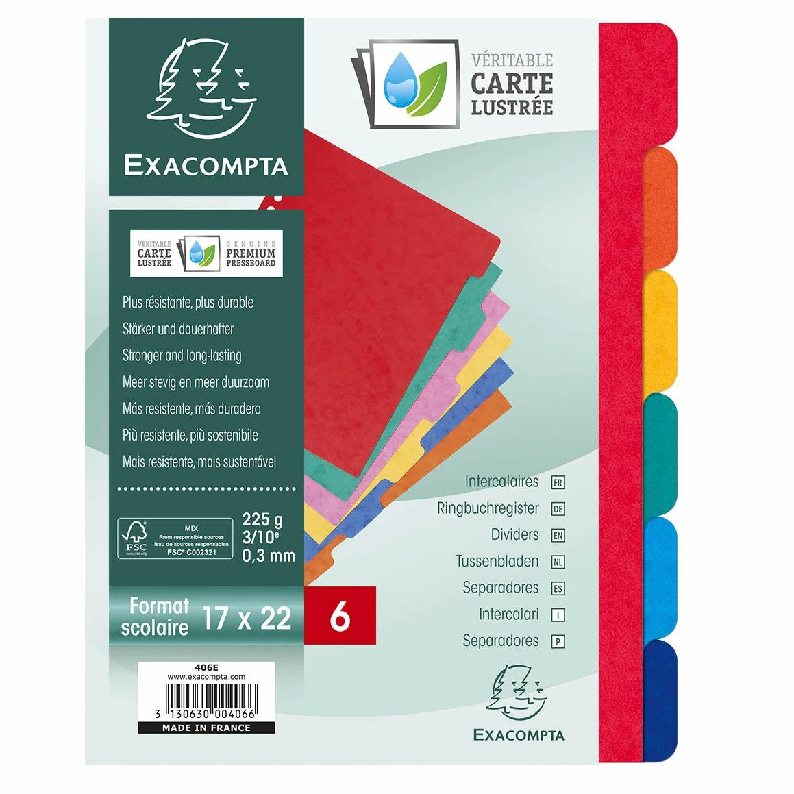 Exacompta Divisori in cartoncino lucido morbido FSC 225 g/m2 6 linguette neutre 220x170 mm colori assortiti