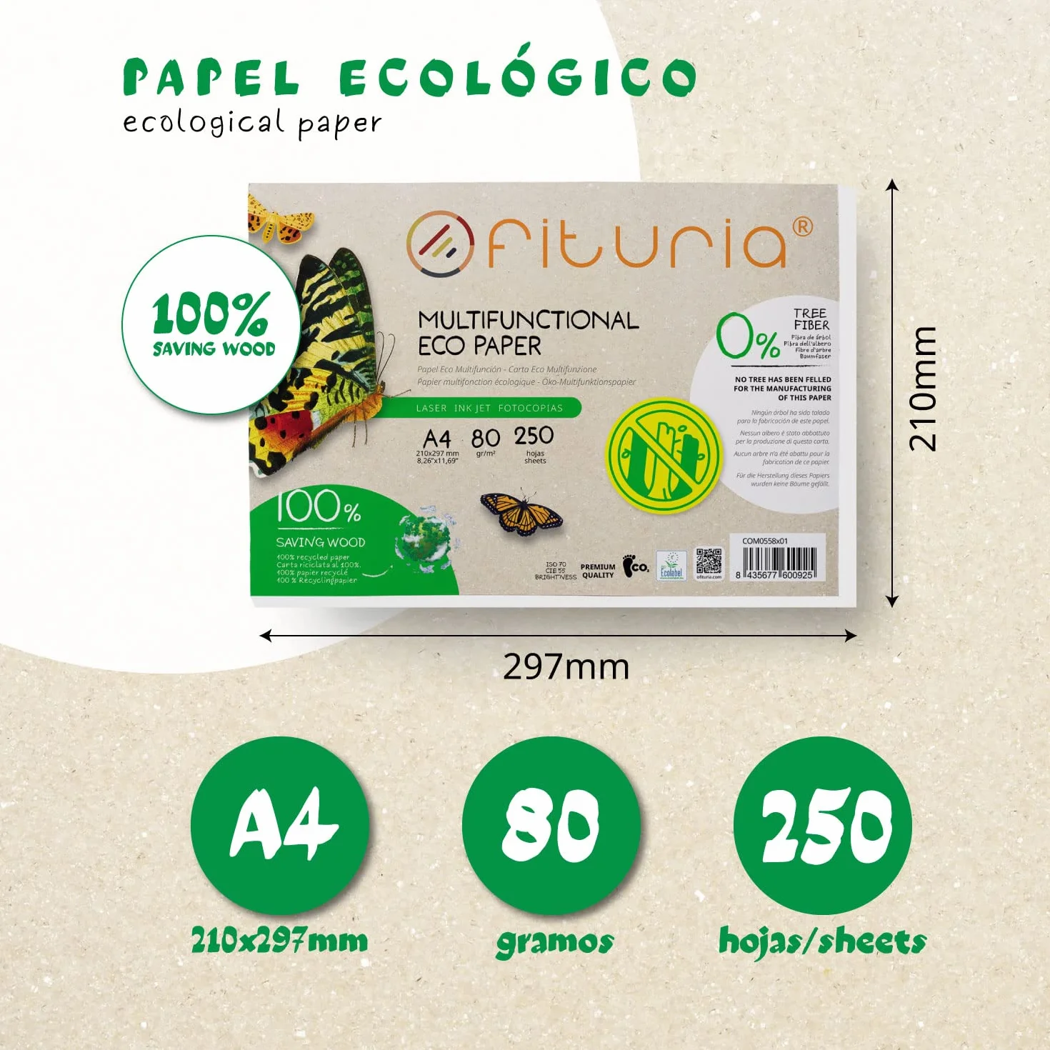 Carta riciclata A4 80 g 250 fogli confezione formato DIN A4 colore naturale per stampanti laser e inkjet Ofituria