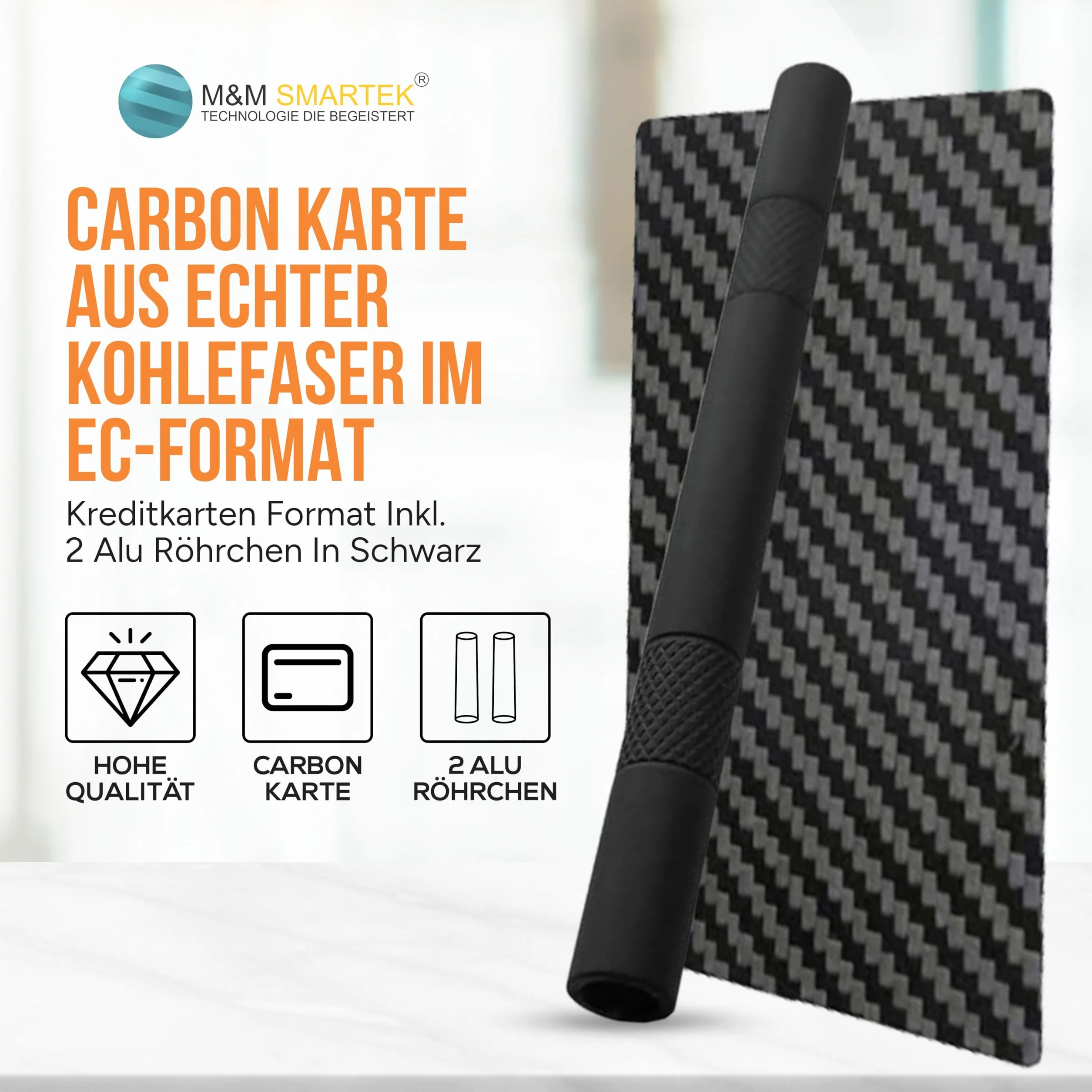 M&M SMARTEK Carbon Card w prawdziwym włóknie węglowym, format EC/karty kredytowej, 2 aluminiowe tuby