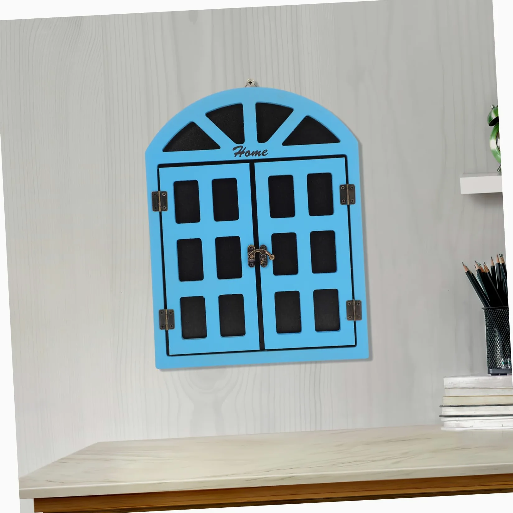 SHINEOFI Lavagna Nera Resistente e Facilmente Pulibile in Legno da Appendere a Parete come Decorazione Natalizia Design a Finestra Piccola Blu per Bar e Reception