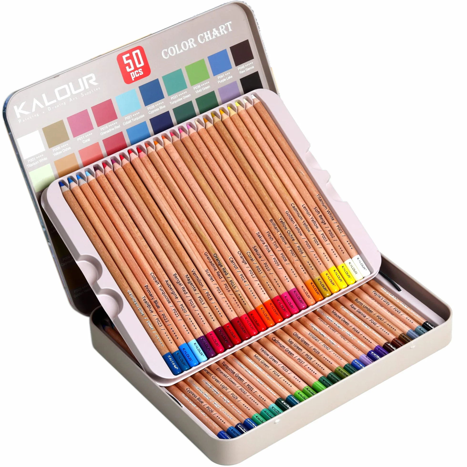 KALOUR Matite colorate a gesso pastello, set di 50 colori, matite colorate a carboncino per disegnare, schizzi, colorare, ombreggiare, forniture artistiche per adulti e artisti