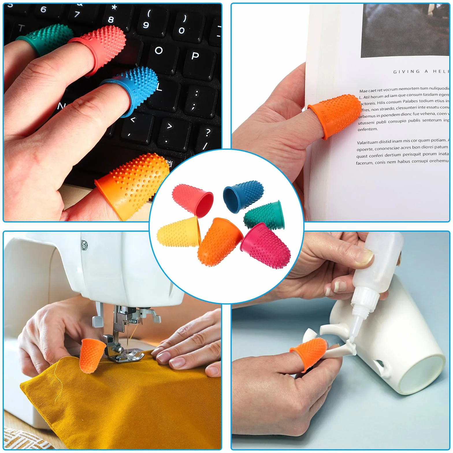 PATIKIL Ditale in Silicone per Dita, 15Pz Protezione Dita Mano Coperture, Rosso Taglia M