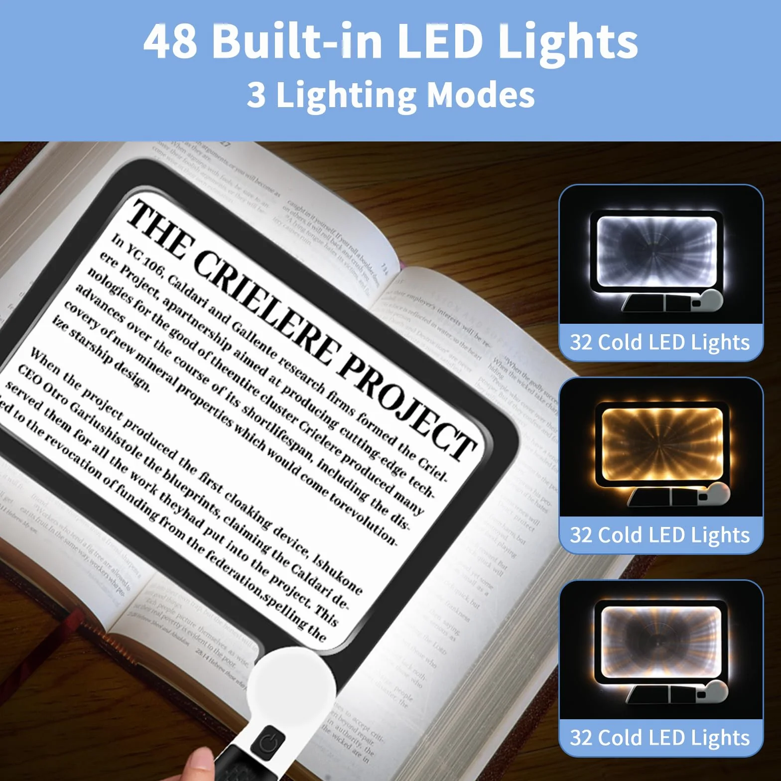 Lente d'ingrandimento 5X con luce, lente d'ingrandimento portatile per lettura, grande lente d'ingrandimento con luce 48 LED e lente antiriflesso, lente d'ingrandimento illuminata per anziani