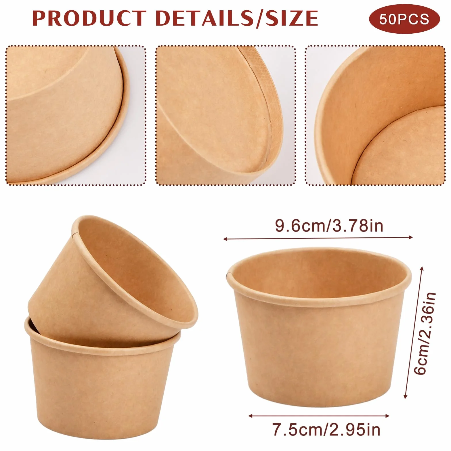 Ciotola di Carta Kraft per Zuppa da Asporto 230ml, 50 Pezzi Contenitore per Gelato Insalata Sandwich