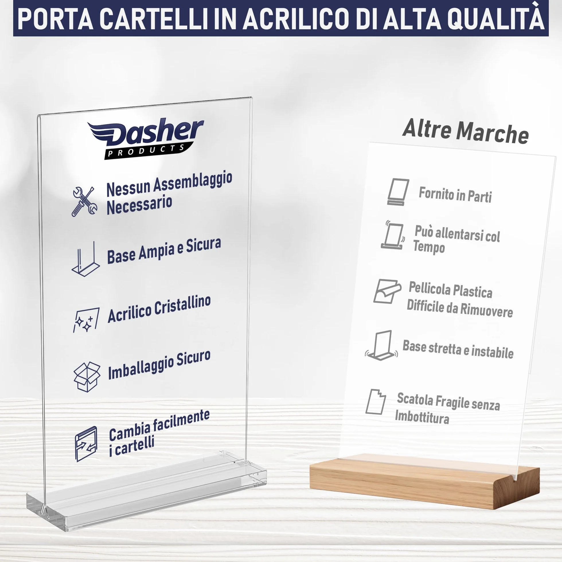 Porta cartelli in acrilico A4 confezione da 6 espositori bifacciali bordi lucidi