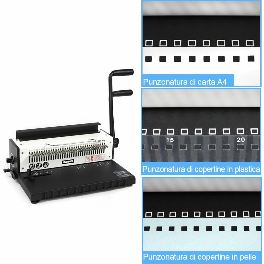 RAYSON TD-1500B34 Rilegatrice Spirale Metallica, 34 Fori, 130 Fogli, Robusta Struttura