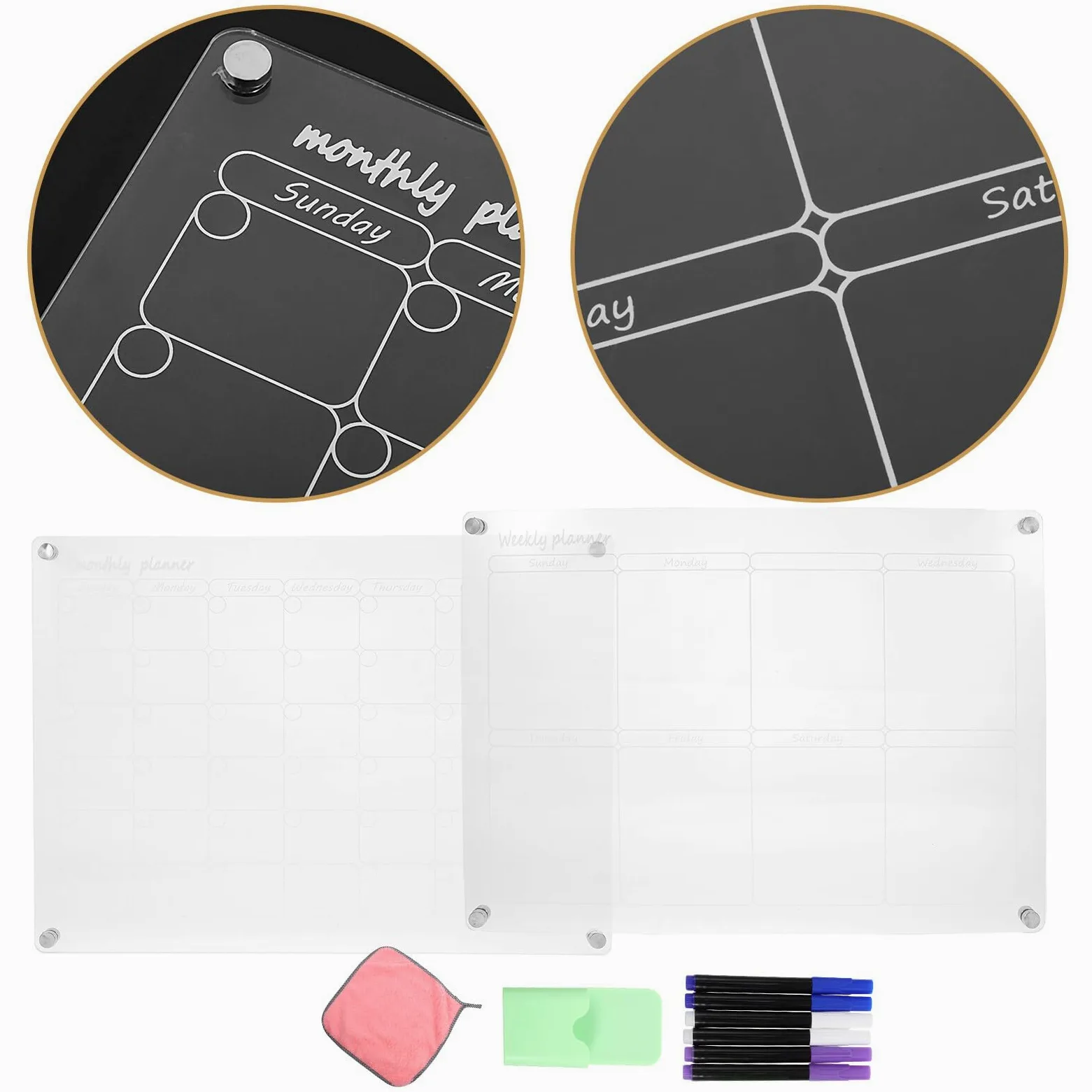 DOITOOL Calendario Cancellabile Magnetico Trasparente per Frigorifero Lavagna per Scrivere e Pianificazione dei Pasti Settimanale Organizzatore con Magnete Forte