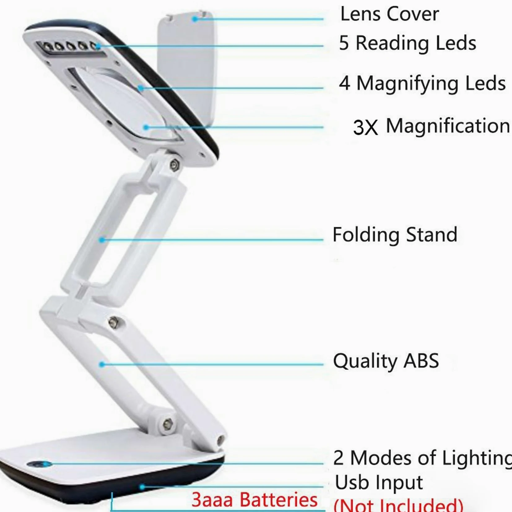 3pz Lampada da Tavolo Illuminata con Lente D'Ingrandimento con Luce Sul Supporto，Lente di Ingrandimento Tascabile Portatile con Visiera Pieghevole 3X per Lettura，Hobby
