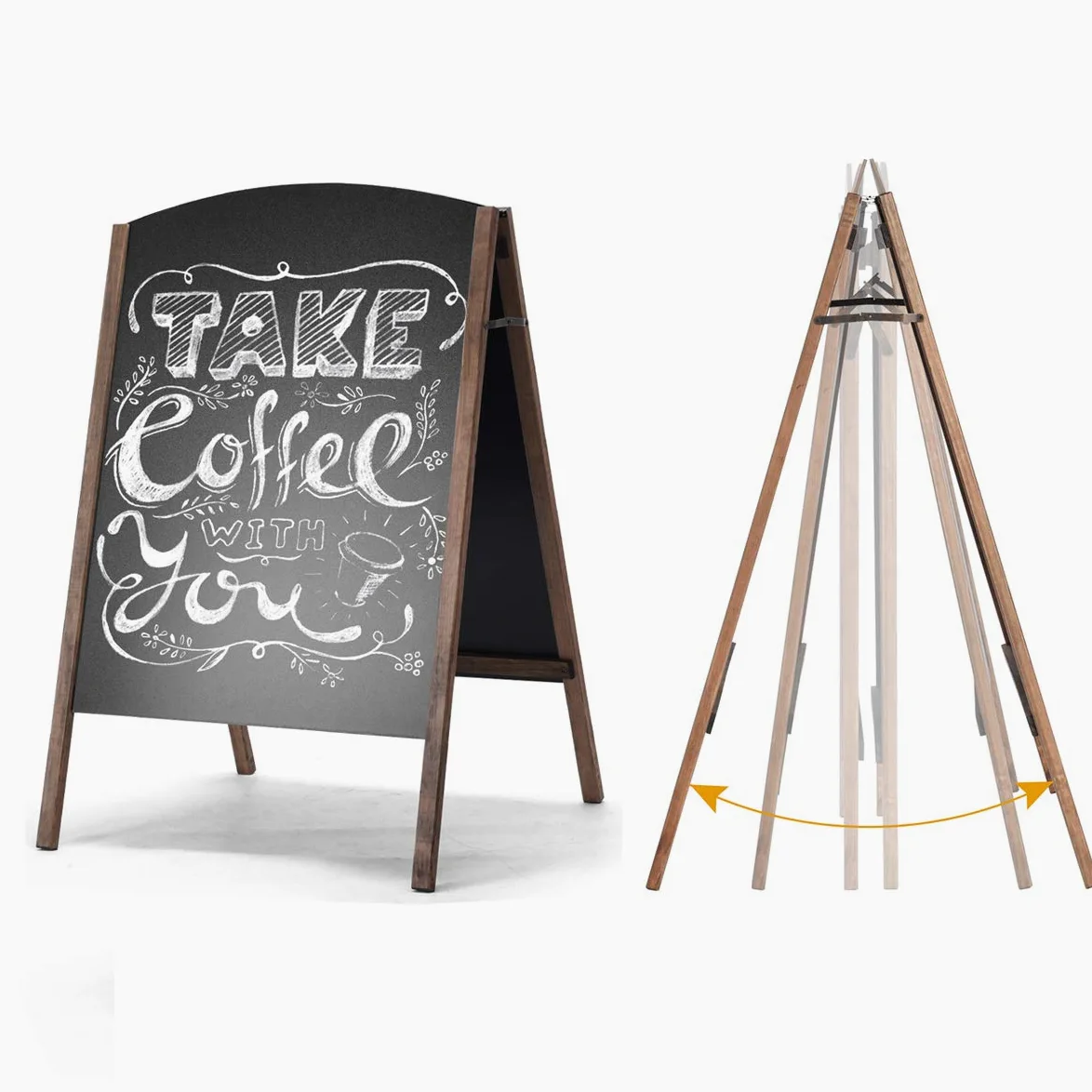 GIANTEX Lavagna con Cavalletto, Lavagna da Pavimento, Lavagna da Terra in Legno, Lavagna Pieghevole, con Cornice e Pennarelli, per Bar, Ristorante, Negozio, Nero, (60 X 80 X101cm)