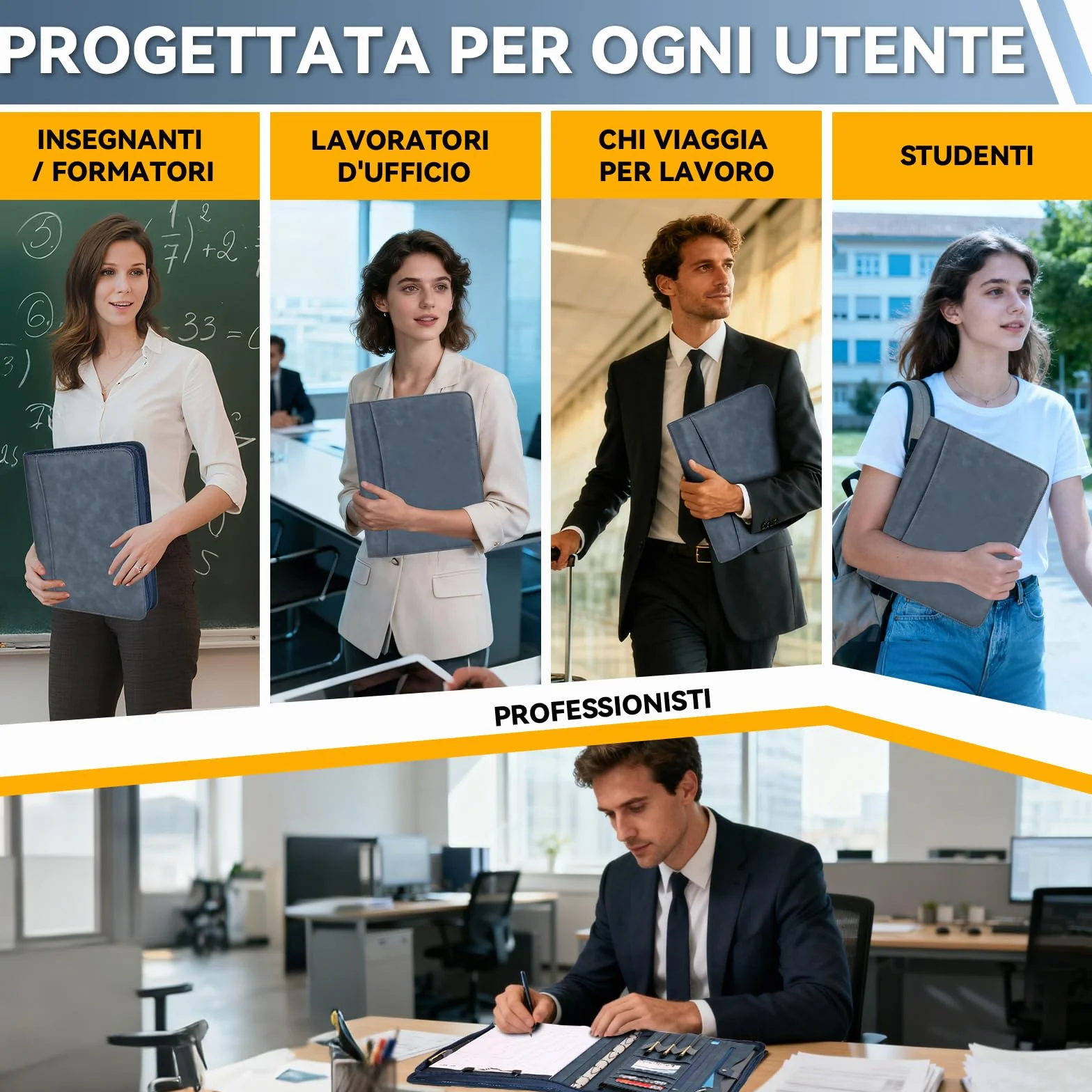 Leathario Cartellina Portadocumenti A4 con Cerniera, Organizer 10 Buste Trasparenti, Raccolgitore ad Anelli, Portadocumenti da Viaggio per Ufficio