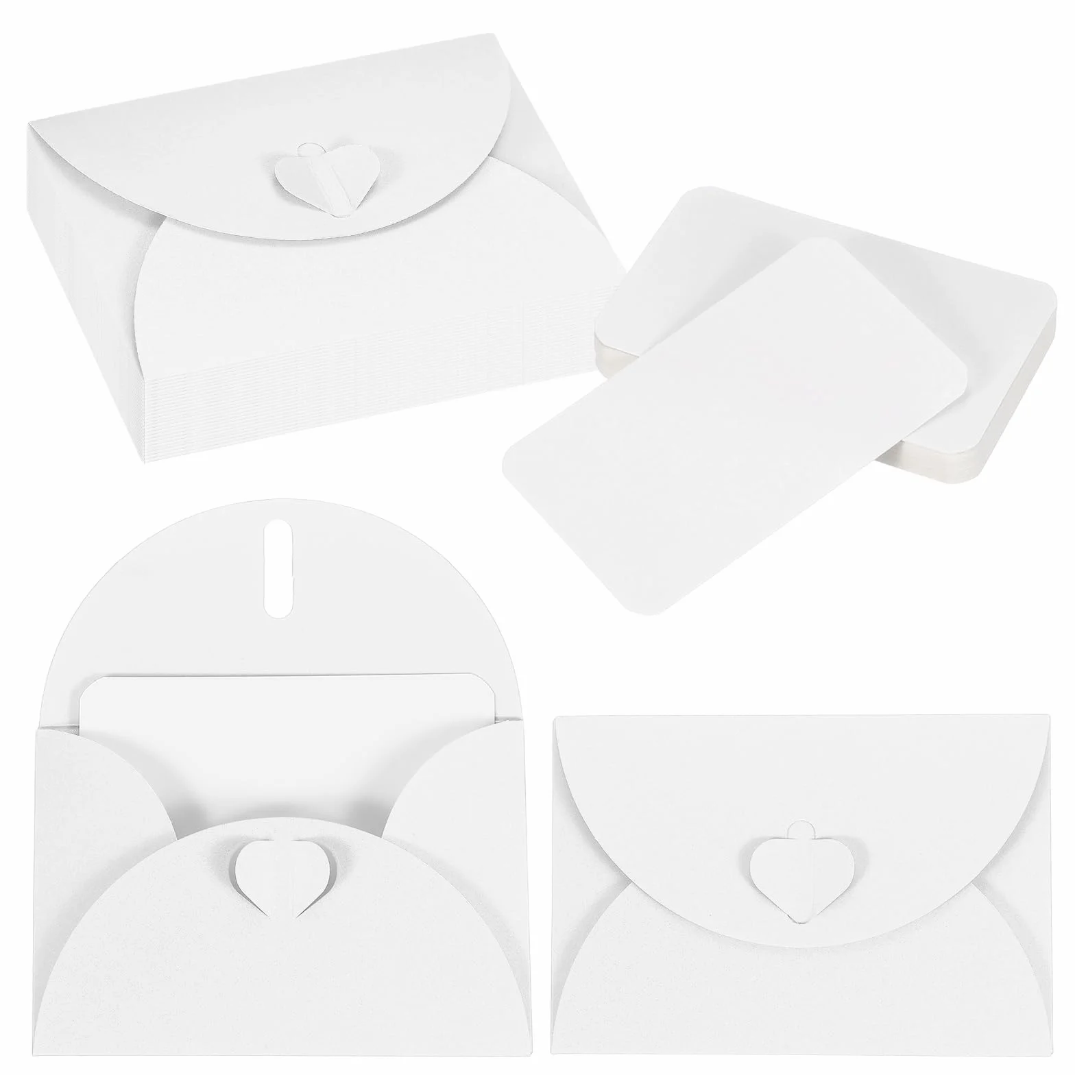 PATIKIL 25 Set Mini Buste Con Chiusura A Cuore, 4.1x3" Biglietti Bianchi Con Buste Per Inviti Matrimonio Laurea Festività Ringraziamento Natale, Bianco