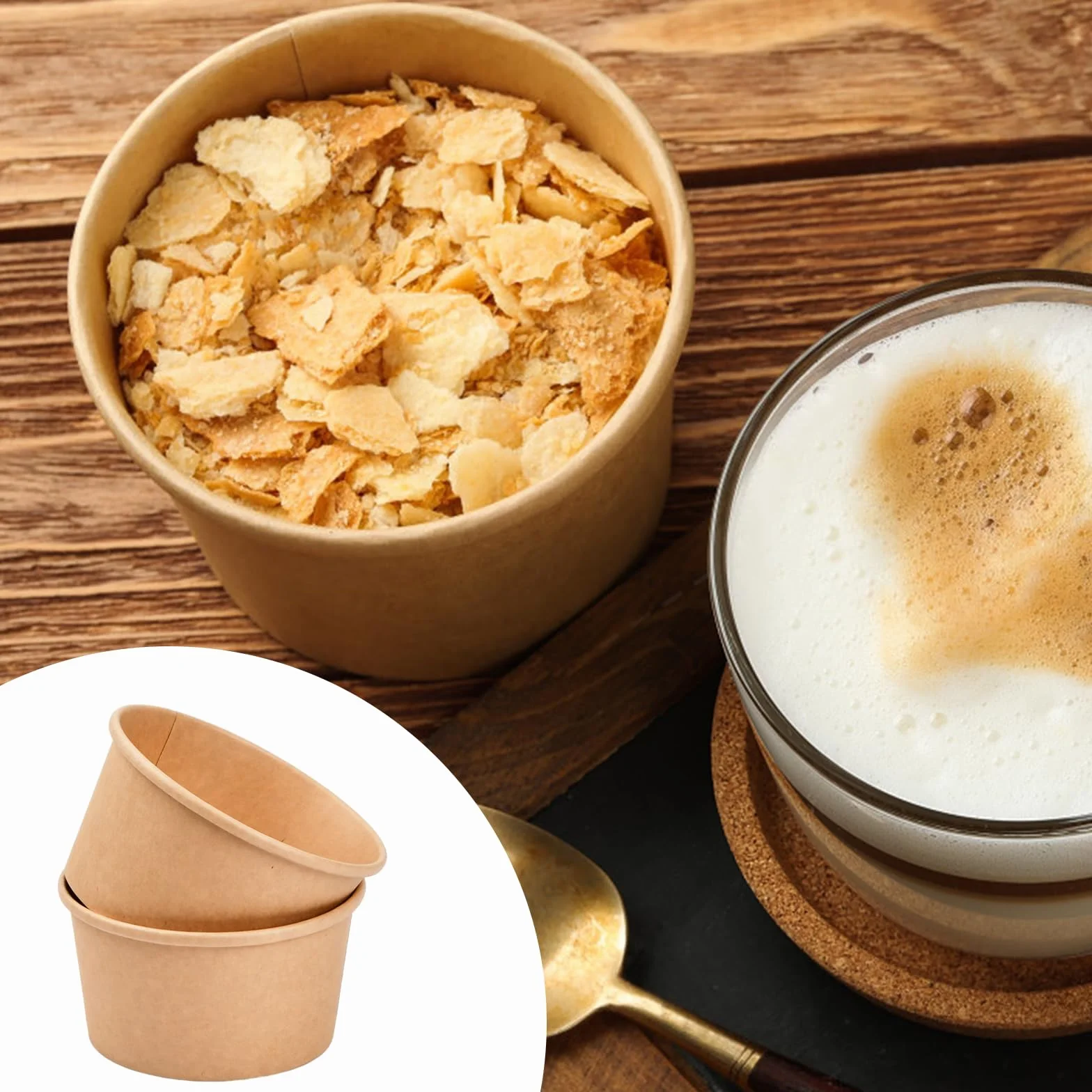 Ciotola di Carta Kraft per Zuppa da Asporto 230ml, 50 Pezzi Contenitore per Gelato Insalata Sandwich